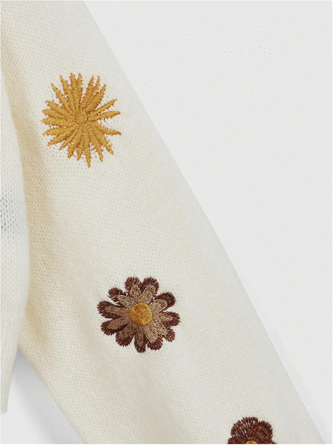 GORGLITTER Women's V Neck Floral Embroidered Cardigan Sweaters Lantern Sleeve Button Down Cropped Cardigan - Image 4