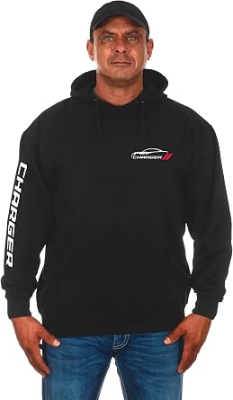 JH Design Mens Dodge Charger Classic Black Pullover Hoodie Sweatshirt