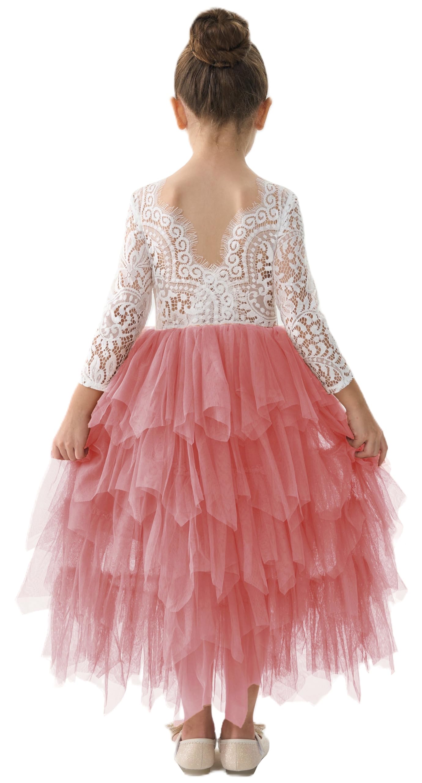 2Bunnies Girl Peony Lace Back A-Line Tiered Tutu Tulle Party Flower Girl Dress