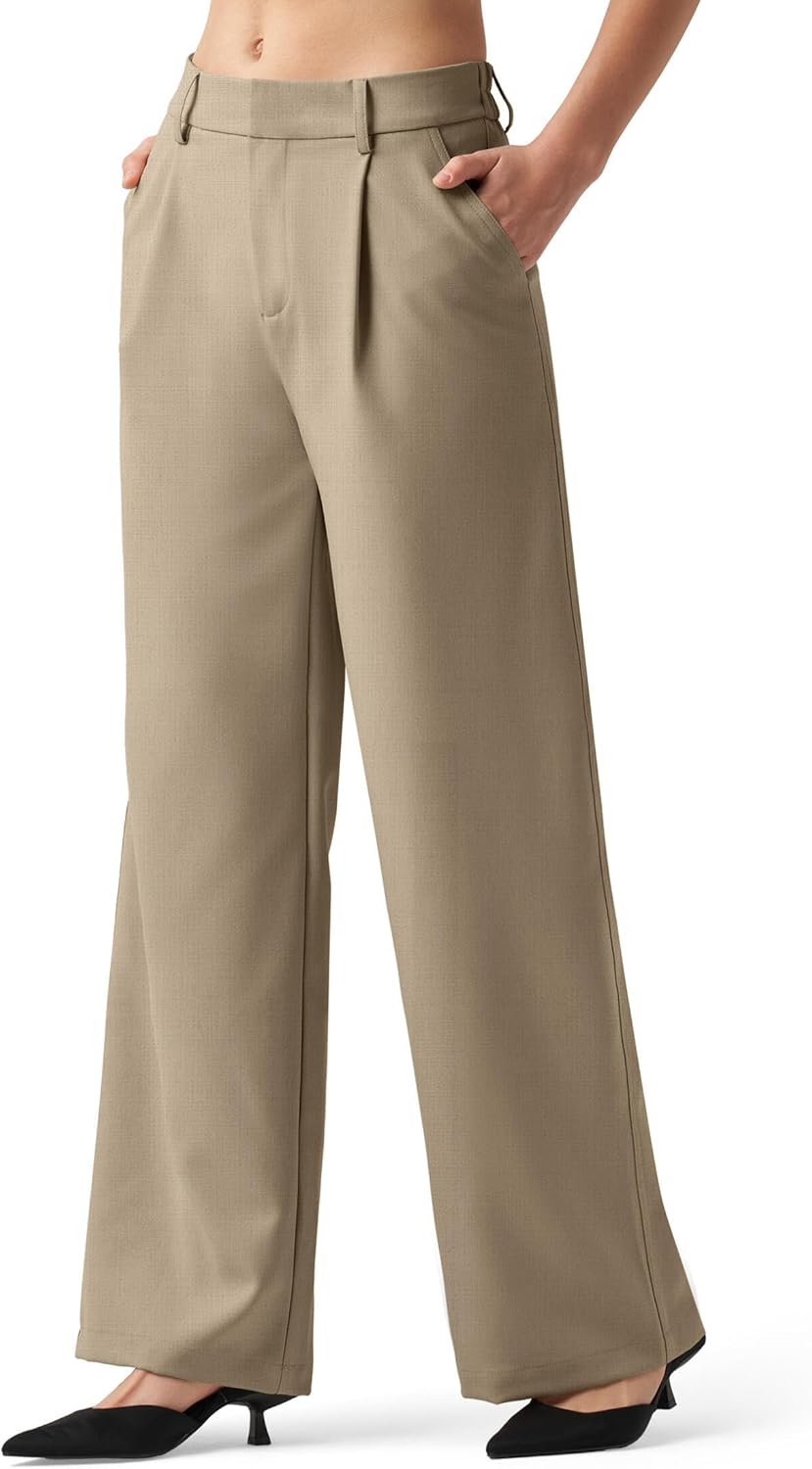 Women's Wide Leg Work Dress Pants High Waisted Casual Slacks Business Office Pants with Pockets 31" Tan 3XL - Image 2