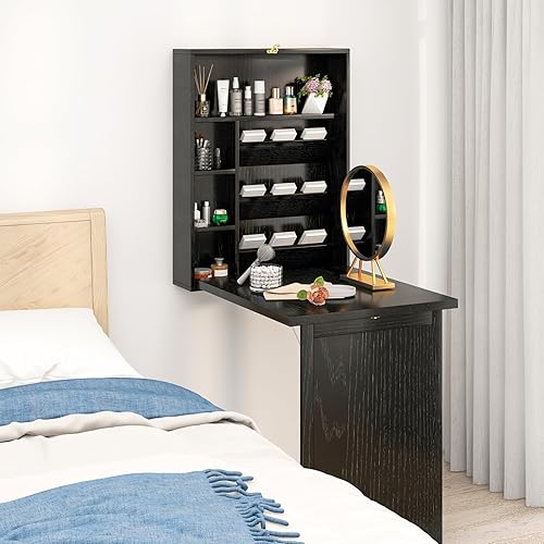 Miniatura 3 de Tangkula Escritorio montado en la pared, escritorio flotante con pizarra, escritorio plegable que ahorra espacio, escritorio convertible, mesa de