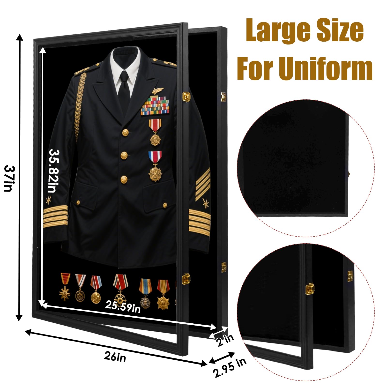 Amazon.com - QVEEQ Military Uniform Shadow Box, Police Uniform Display  Frame, Clear Acrylic Surface Shadow Box with Hanger and Lock for Military  Uniforms, Jerseys, Hanging Badges and Medals Flag 35.82x25.59x2