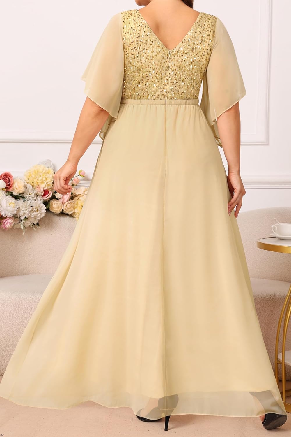 Pinup Fashion Women Plus Size Formal Dresses - Sequin Evening Gown Prom Wedding Guest Floor Length Dress - Image 2