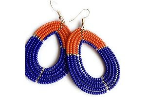 Alili Handmade Beaded Orange and Blue Earrings