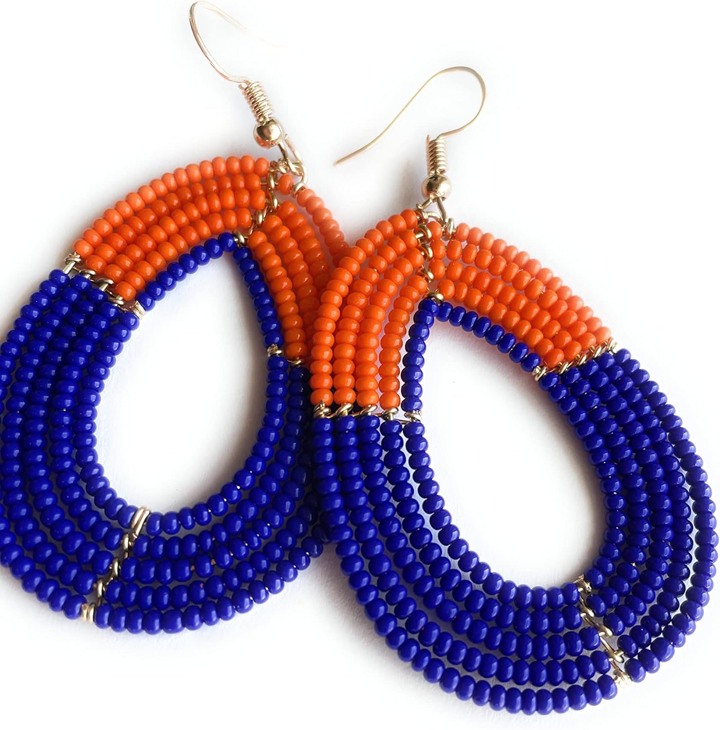 Alili Large Lightweight Royal Blue And Orange College Earrings Handmade Beaded Earrings Colorful Team spirit Gameday College University