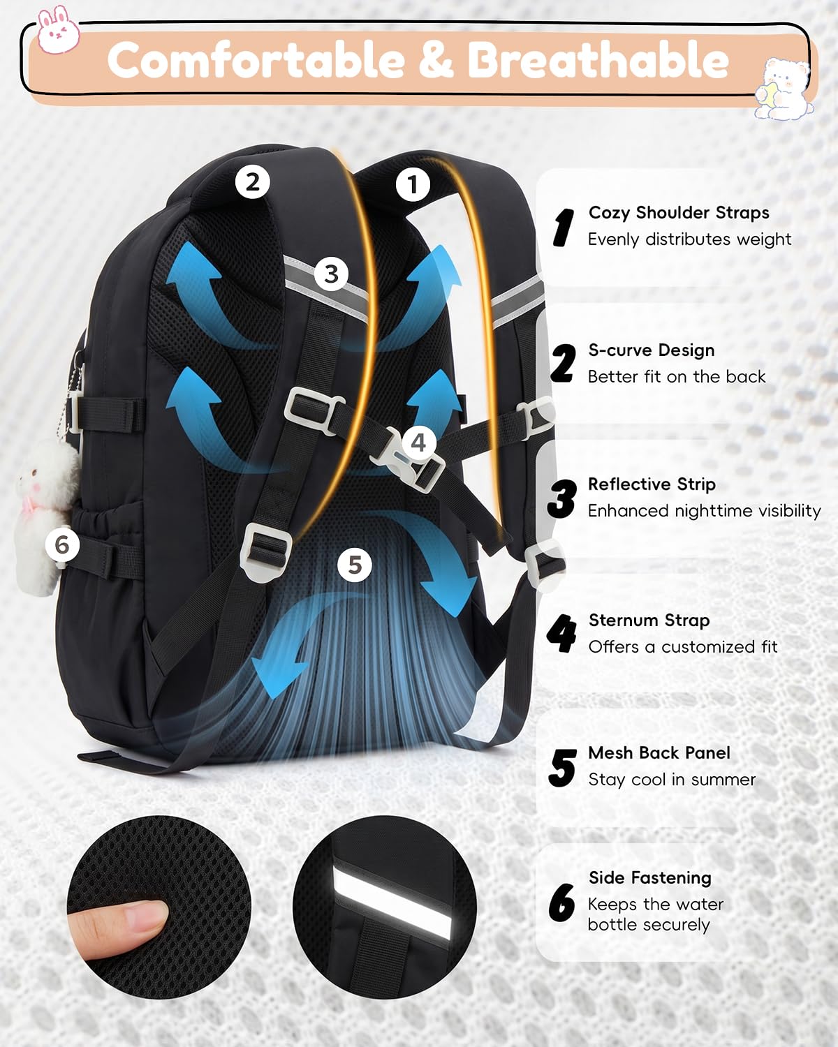 Tanou Schultasche Mädchen, Wasserabweisender Nylon Kinder Schulranzen, 20L