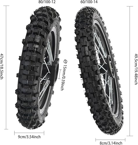 Miniatura 8 de Juego de llantas y llantas de freno de disco 60100-14 y ruedas traseras 80100-12, llantas de freno de disco con rodamiento de 0.591 in para