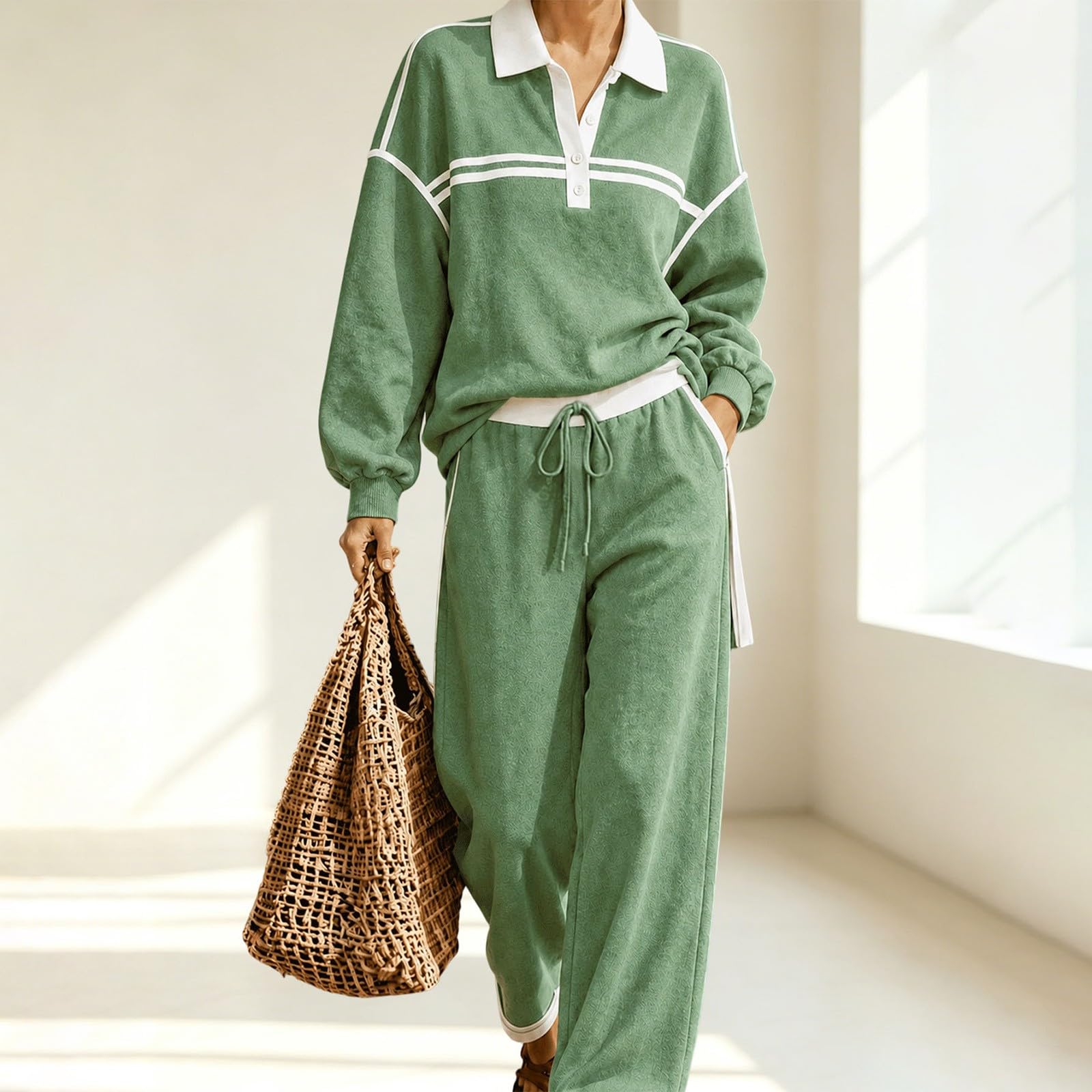 Tuta Leggera Donna 2 Pezzi Completi Palestra Manica Lunga Scollo a V Completo Sportiva Tuta Da Ginnastica Elegante Set Top E Pantaloni a Gamba Larga Tute Per Jogging Yoga Fitness Autunnale Invernale