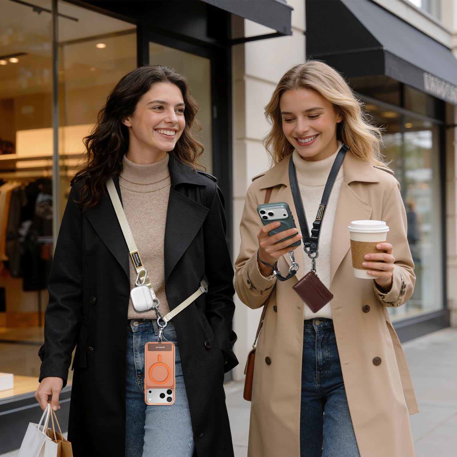 MAGEASY Cordino per telefono cellulare 2 in 1, tracolla universale e cinturino da polso con portachiavi integrato, linguetta per legare il telefono