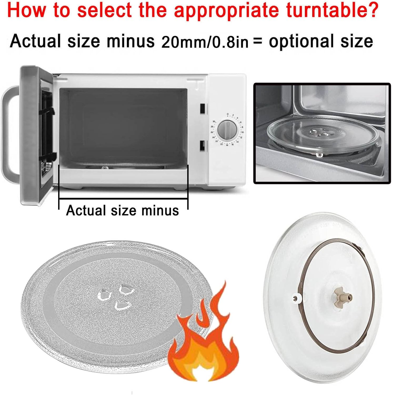 Universall Microwave Glass Turntable Plate, 9.6" 10" 12.4" Round Microwave Glass Plate, 0.2" Thick, Microwave Glass Tray With Microwave Turntable Coupler And Ring, Replacement Accessories ( Color : Cl