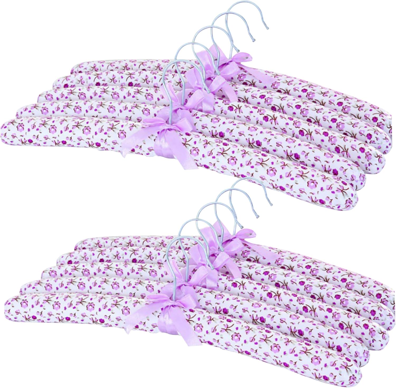 Padded Coat Hangers, 10PCS Non-Slip Padded Hangers, Flower Satin Padded Clothes Hangers, Soft Sweater Hangers for Shirt Blouse Dress Style Padded Hangers(Style 1)