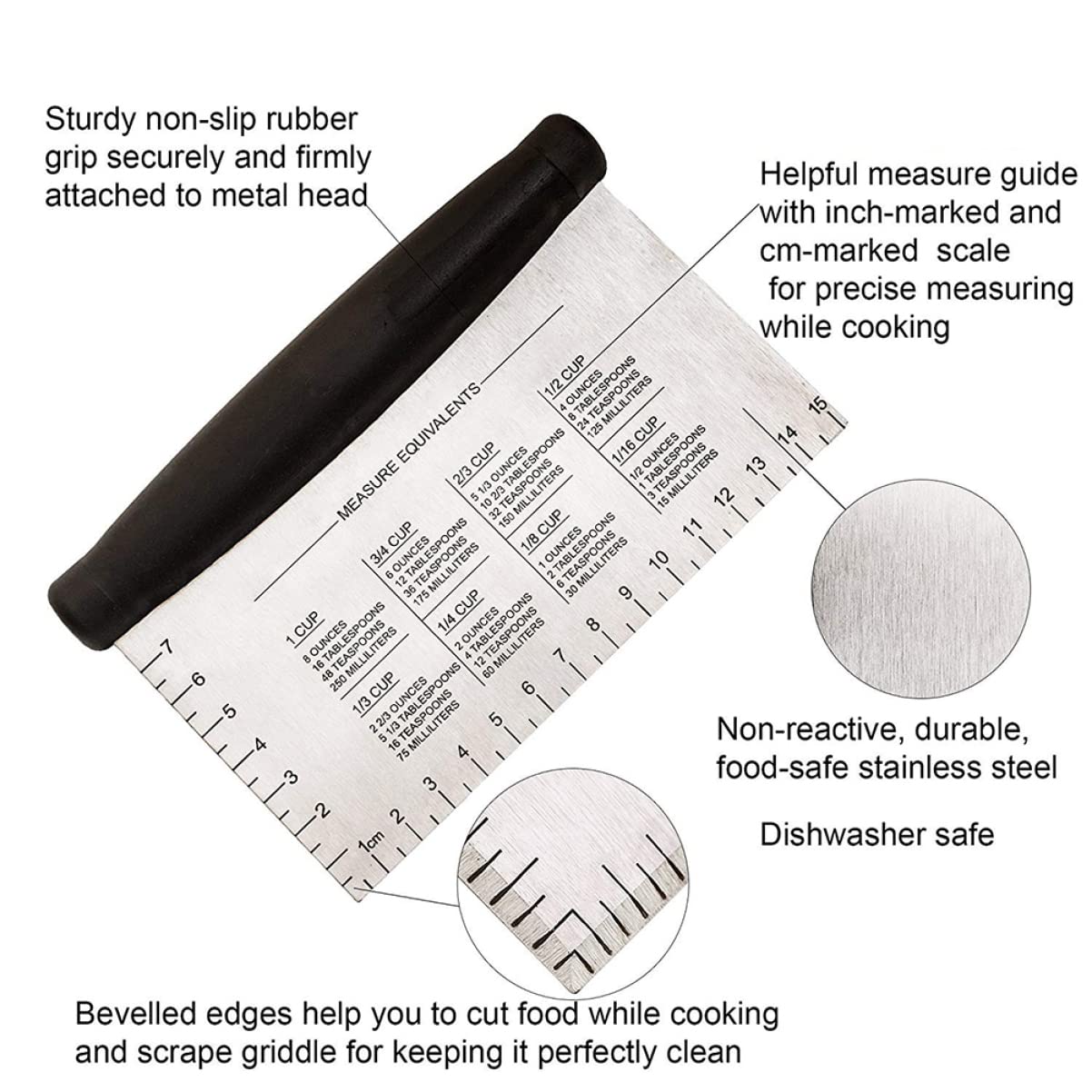 HOLIDYOYO 2pcs Stainless Steel Dough Slicer with Scale for Cooking Baking Non-slip Handle for Bbq Grill Black