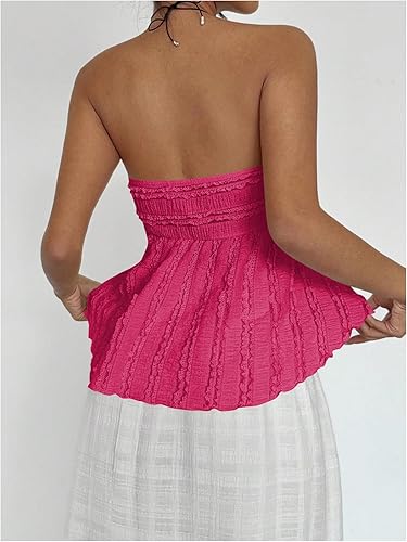 Miniatura 2 de SOLY HUX Top de tubo asimétrico sin tirantes con ribete de volantes para mujer