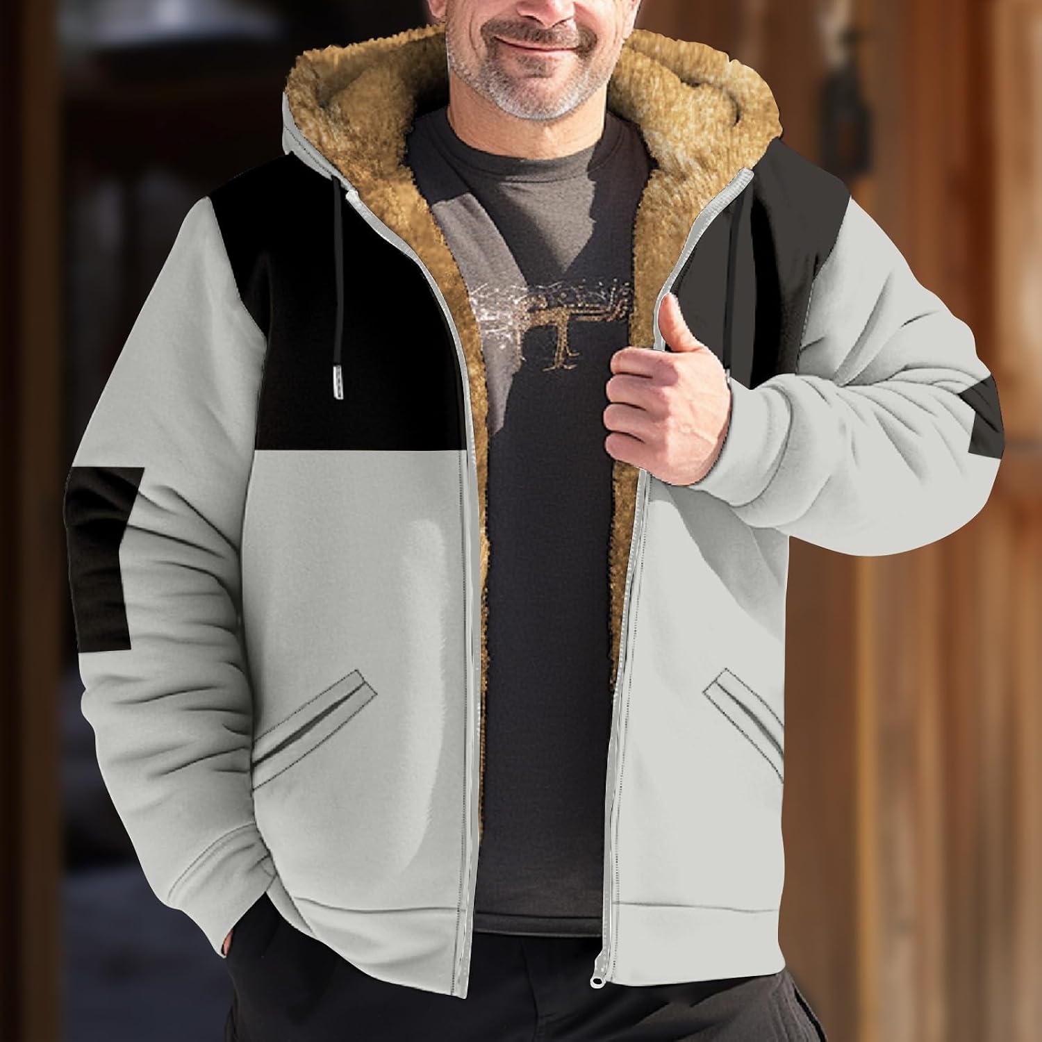 Ymosrh Men's Casual Fleece Sherpa Lined Jacket Long Sleeve Winter Warm Coats, M-7XL