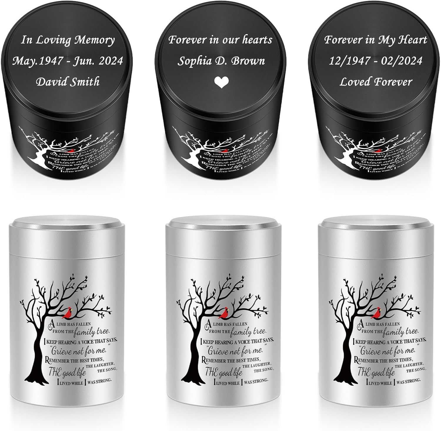 SOITIS Customized Set of 6 Small Urns for Human Ashes Keepsake, 2.6 Inches Stainless Steel Mini Urns for Ashes, Cremation Keepsake Urns for Women Men, Funeral Burial Holder Memorial Ashes Keepsake