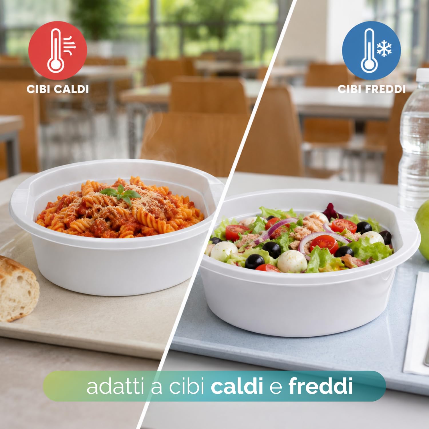 VIRSUS Scodelle Riutilizzabili Bianche 451, Capacità 800cc, Diametro 17cm e Altezza 4,8cm, Ciotole Rigide per cani 100% Riciclabile, Ciotola Fonda per Cibi Caldi e Freddi (500)
