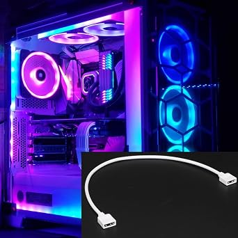 2-Pack 1-to-1 ARGB Extension Cable, White 5V 3-Pin Female to Female ARGB Addressable RGB Adapter Cable, ARGB LED Sync Cable for Extend PC Computer ARGB Fans Or ARGB LED Lights, 11.8 Inches