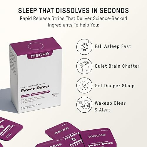Miniatura 2 de Meche Sleep - Tiras de disolución rápida, más rápidas que las gomitas de melatonina, melatonina de 5 mg, L-teanina, cereza ácida, azafrán, sin
