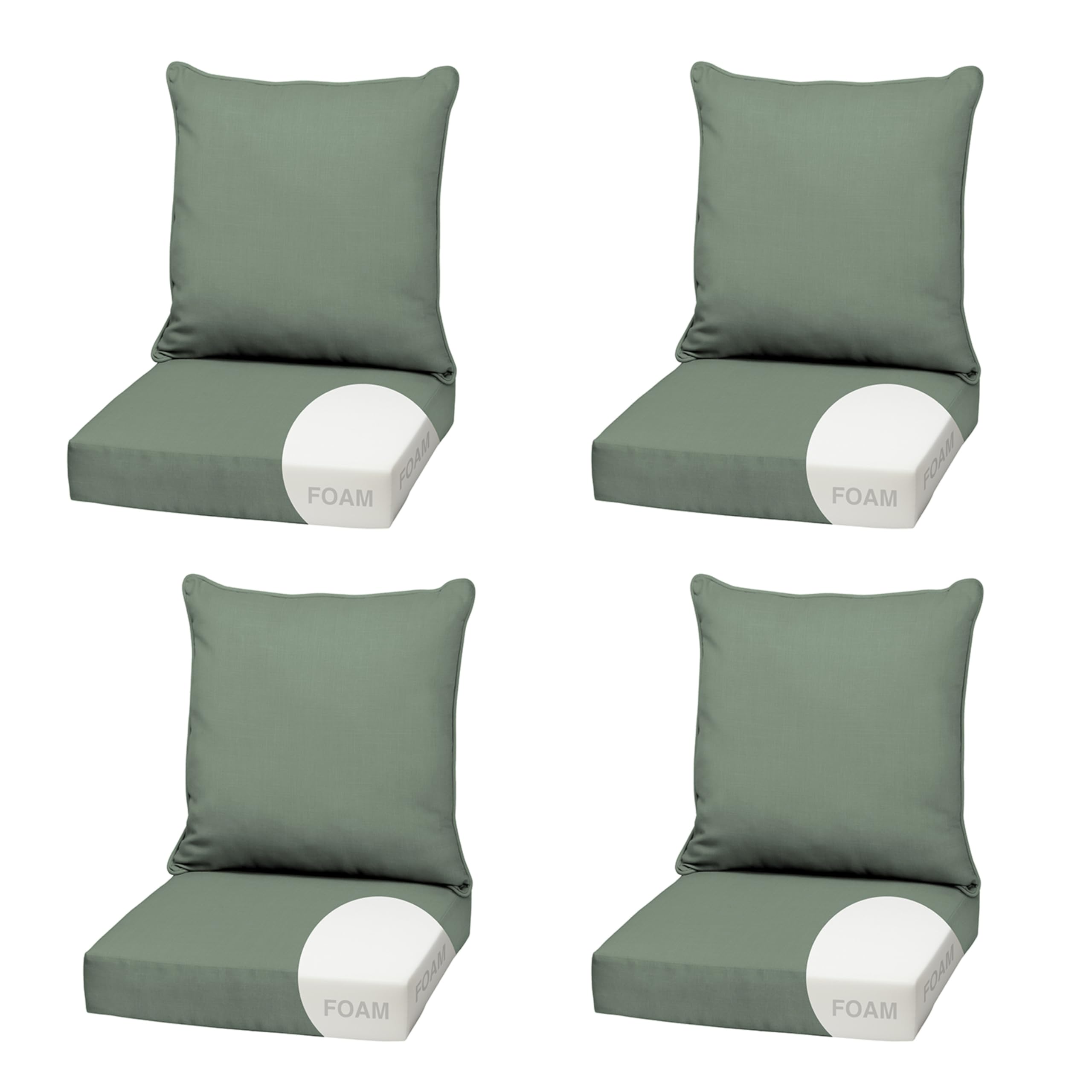 Arden Outdoor Deep Seat Cushion Set, Foam, 22x24, Sage Green Texture