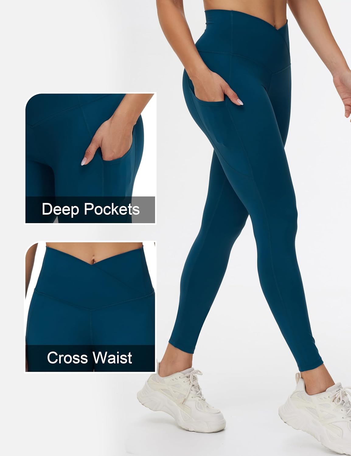 THE GYM PEOPLE Women's Cross Waist Workout Leggings Tummy Control High Waisted Athletic Yoga Pants with Pockets - Image 6