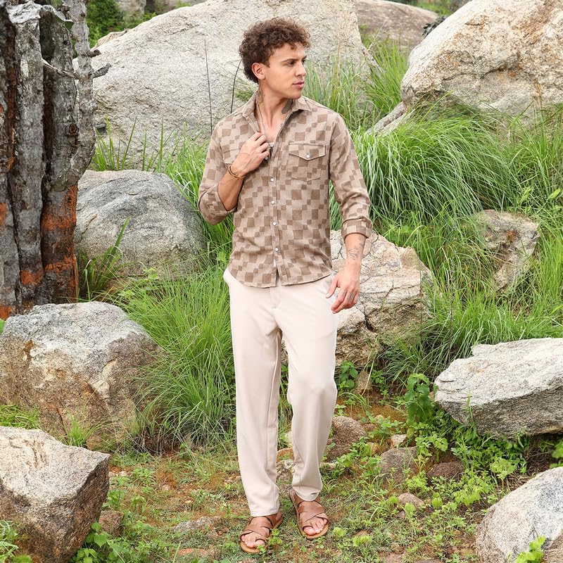 Image of CAHOOT Men's Solid Utility Shirt | Casual Wear | Spread Collar | Long Sleeve | Button Closure | Shirt Crafted with Comfort Fit for Everyday Wear