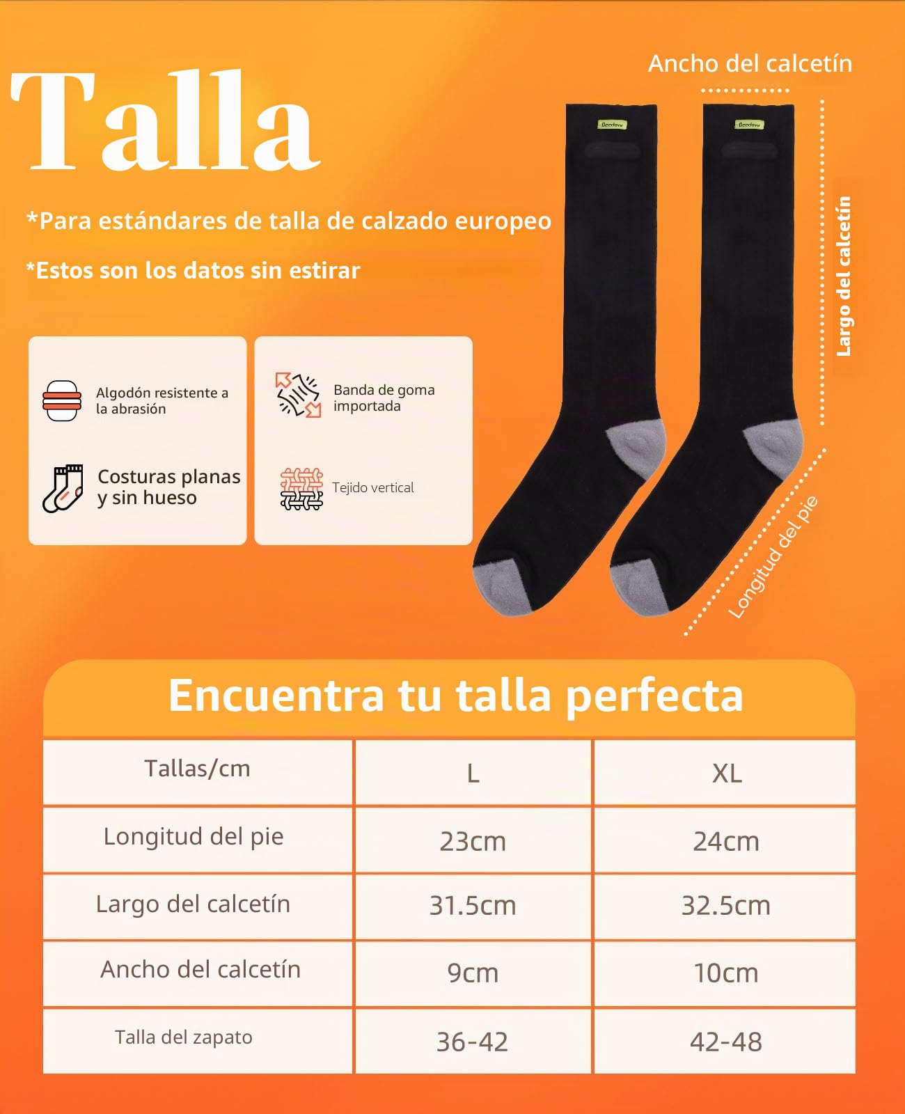 Calcetines Calefactables Hombres Mujer, 2 Tamaños Beedove 5000mAh Eléctricos Recargables Calcetin Calefactable, 4 Ajustes De CalefaccióN, para Motociclismo, Esqui,Deportes al Aire