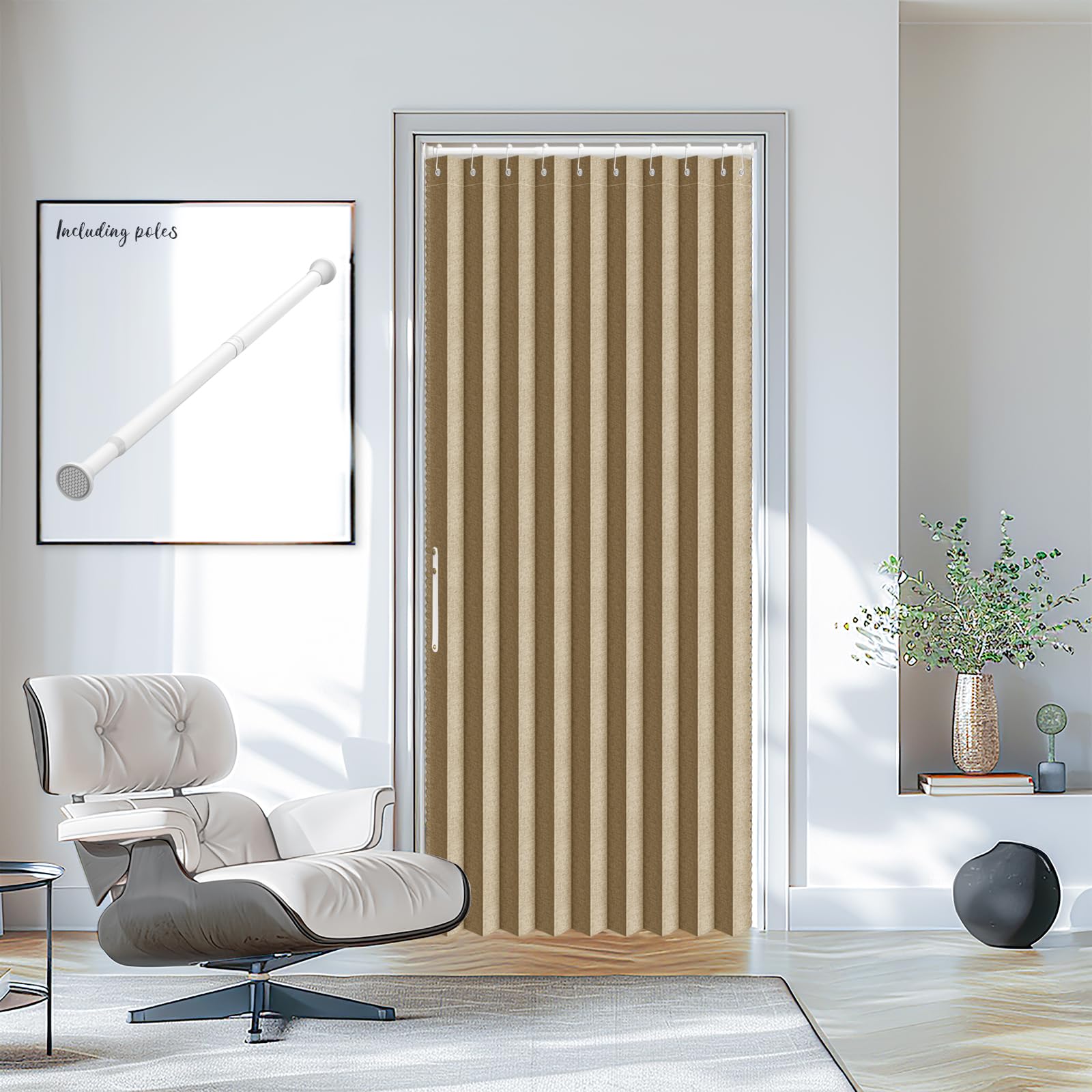 AJAZZ Blackout Door Curtains with Curtain Rods Adjustable 28-39" Long Magnetic Door Curtain Blackout Curtains for Bedroom, Doorway Curtain Sets (1 Pack, 42 W x 78 L, Brown)