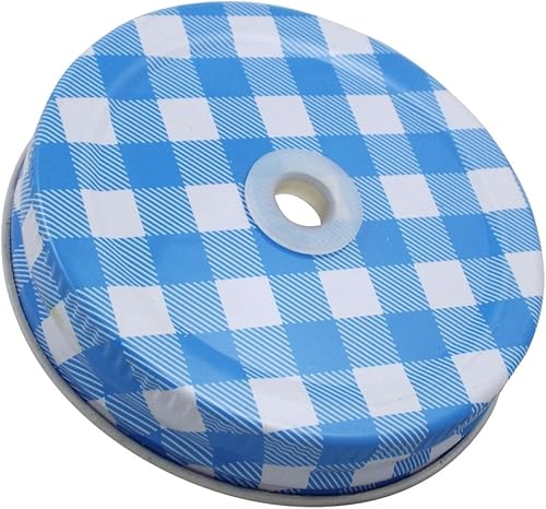 Miniatura 1 de Tapas para tarros Mason con pajitas, 6 piezas (tapas de guinga verdes, pajitas a rayas verdes)