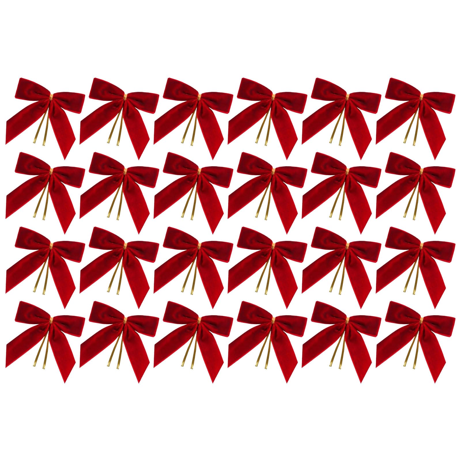 Jazuaiao 24pcs / Pack Christmas Velvets Bows Elegant Bowknot Pendant Butterfly Knot Hanging Ornament Holiday and Party Decoration Wrapping