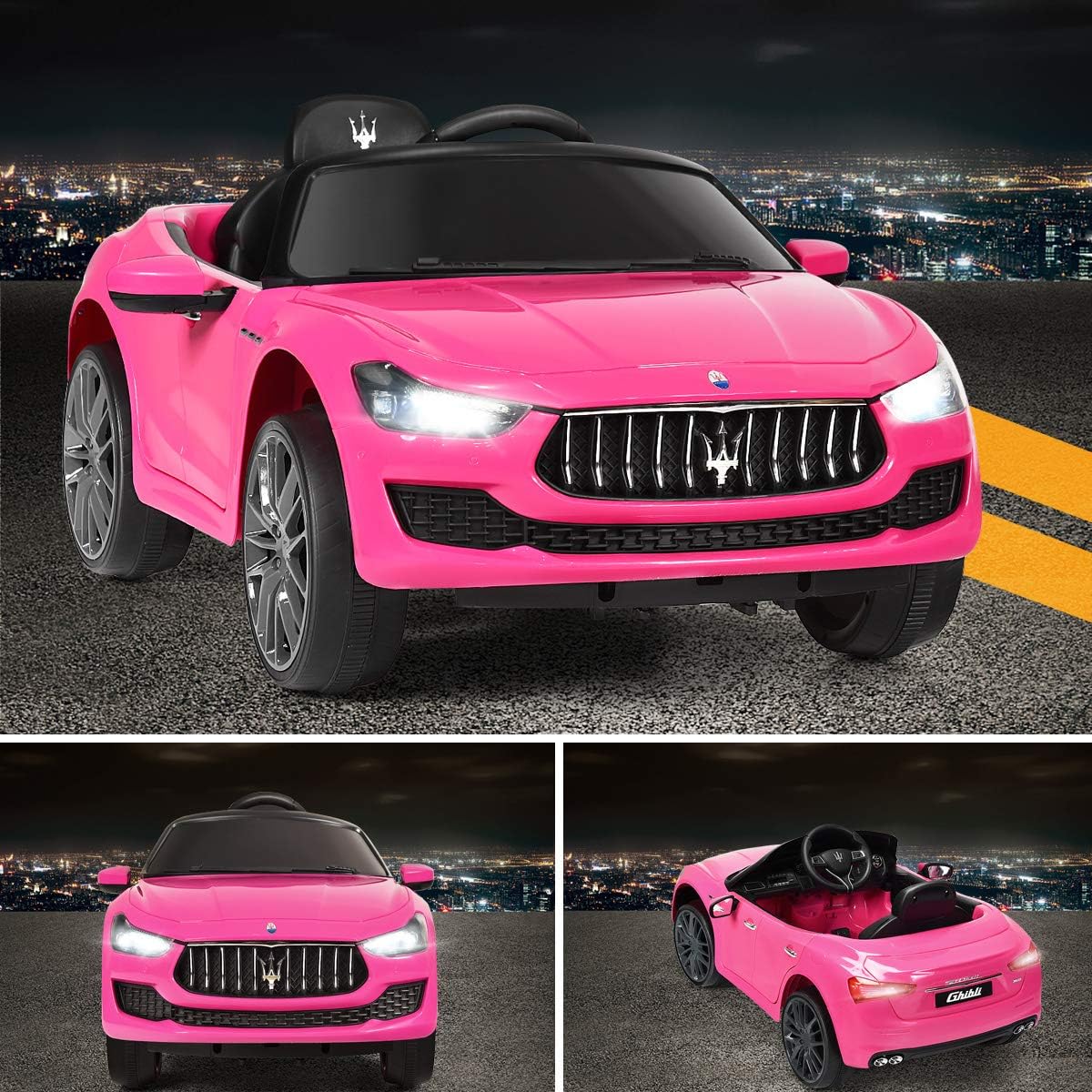 Costzon Ride on Car, 12V Licensed Maserati Gbili, Battery Powered Car w/2 Motors, Remote Control, LED Lights, MP3, Horn, Music, Spring Suspension, Two Doors Open, Kids Electric Vehicle (Pink) : Toys & Games