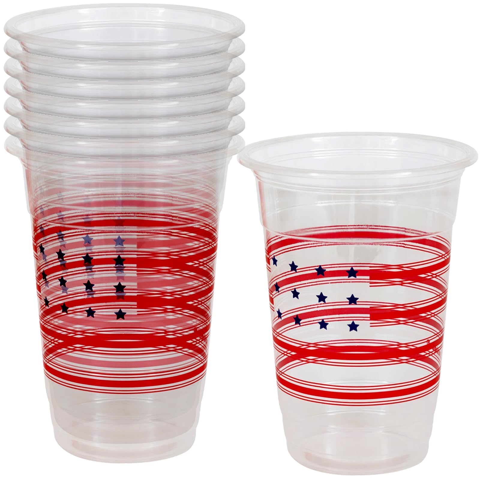 Unique Patriotic Peppy Clear Plastic Party Cups 16 oz 8 Count - Durable Drinkware for Celebrations Themed Events