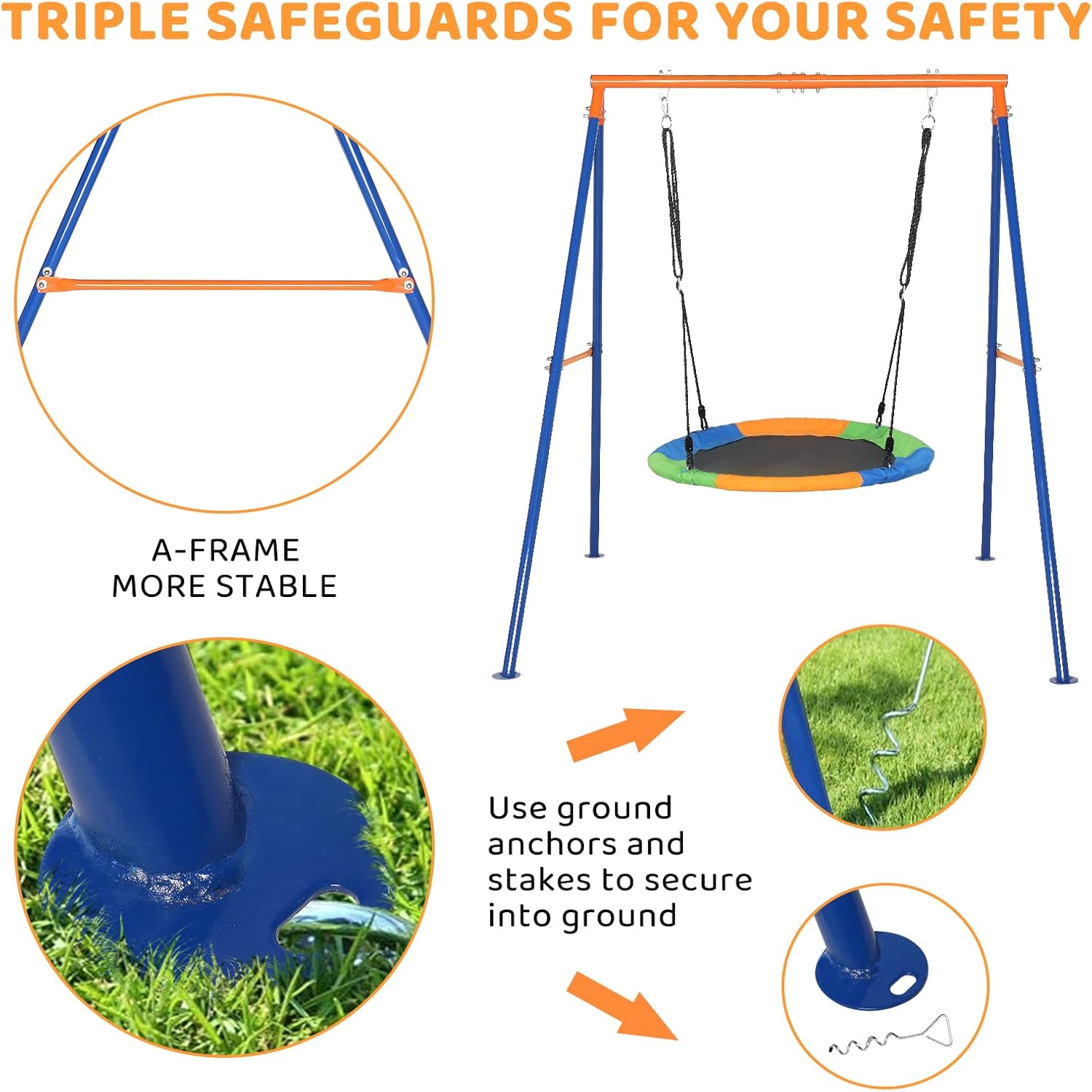 Ktaxon 550lbs Swing Set, Metal Swings Set with a 40" Saucer Swing Seat and Heavy Duty Stand Frame for Backyard, Lawn, Indoor & Outdoor (2 Kid Capacity)
