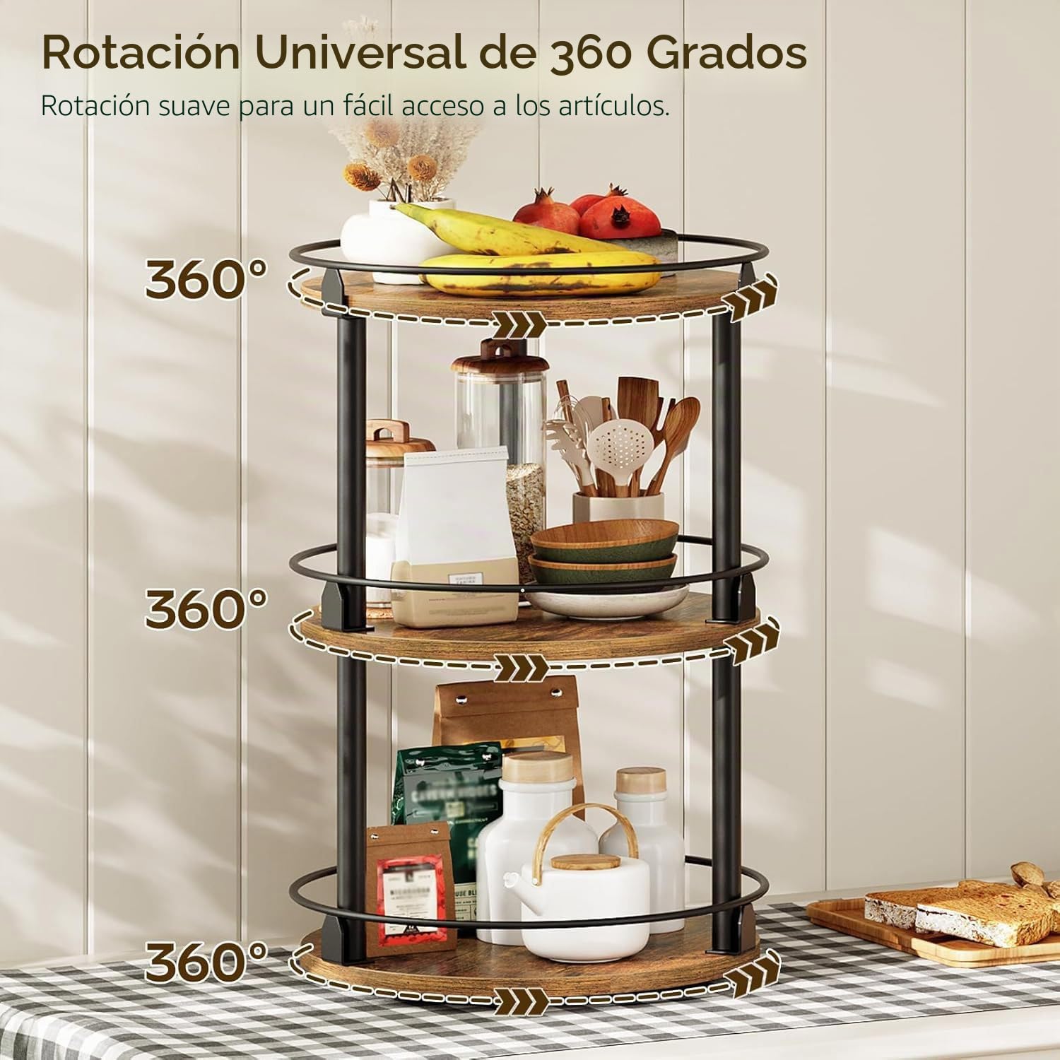 Especieros Para Cocina,Especiero Giratorio,De Tres Niveles Para Especias,Almacenamiento De Cocina,Adecuado Para Encimeras De Cocina,Baño, Etc.,De Uso Multifuncional,Portátil,Color Marrón Oscuro