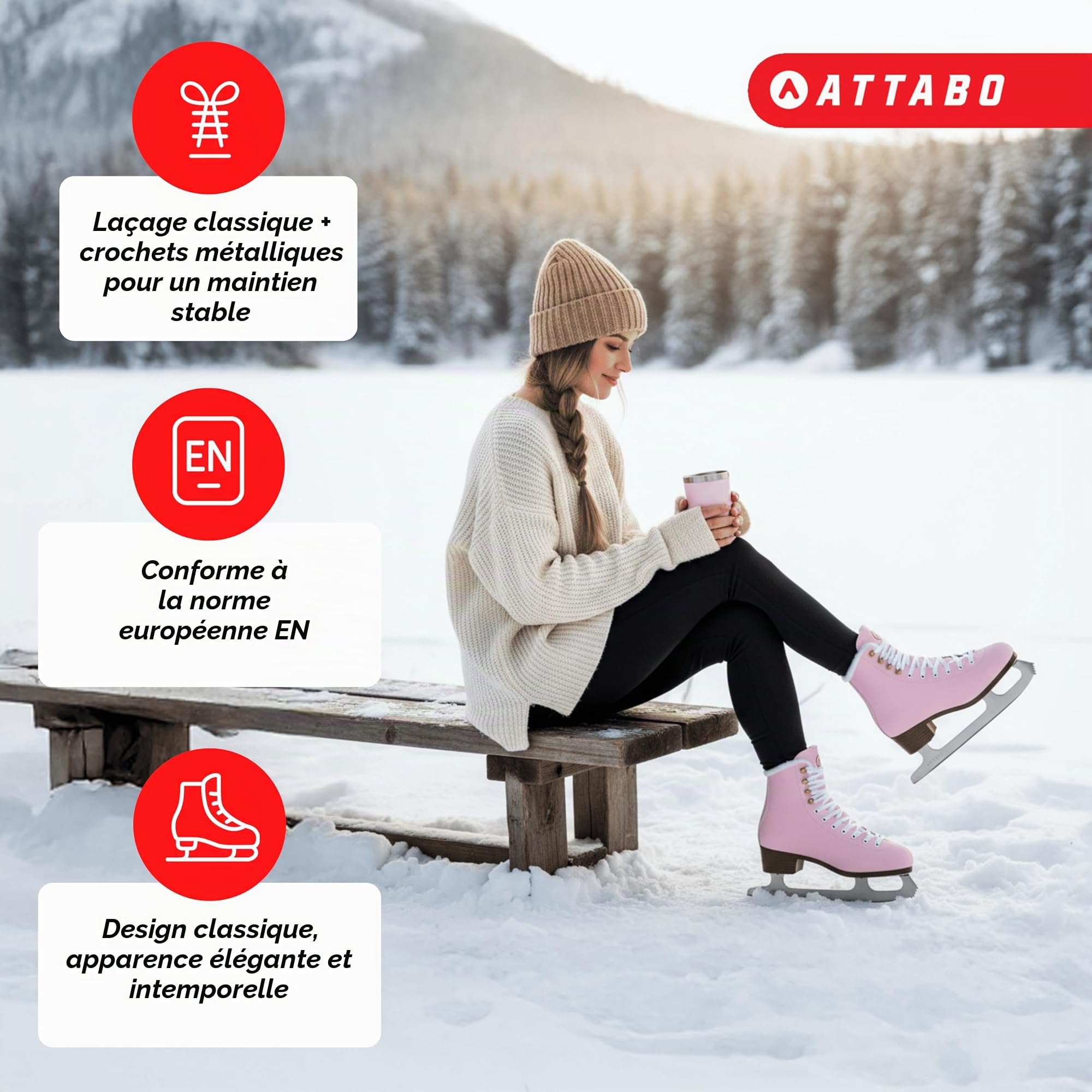 ATTABO Isla Patins à Glace pour Femmes