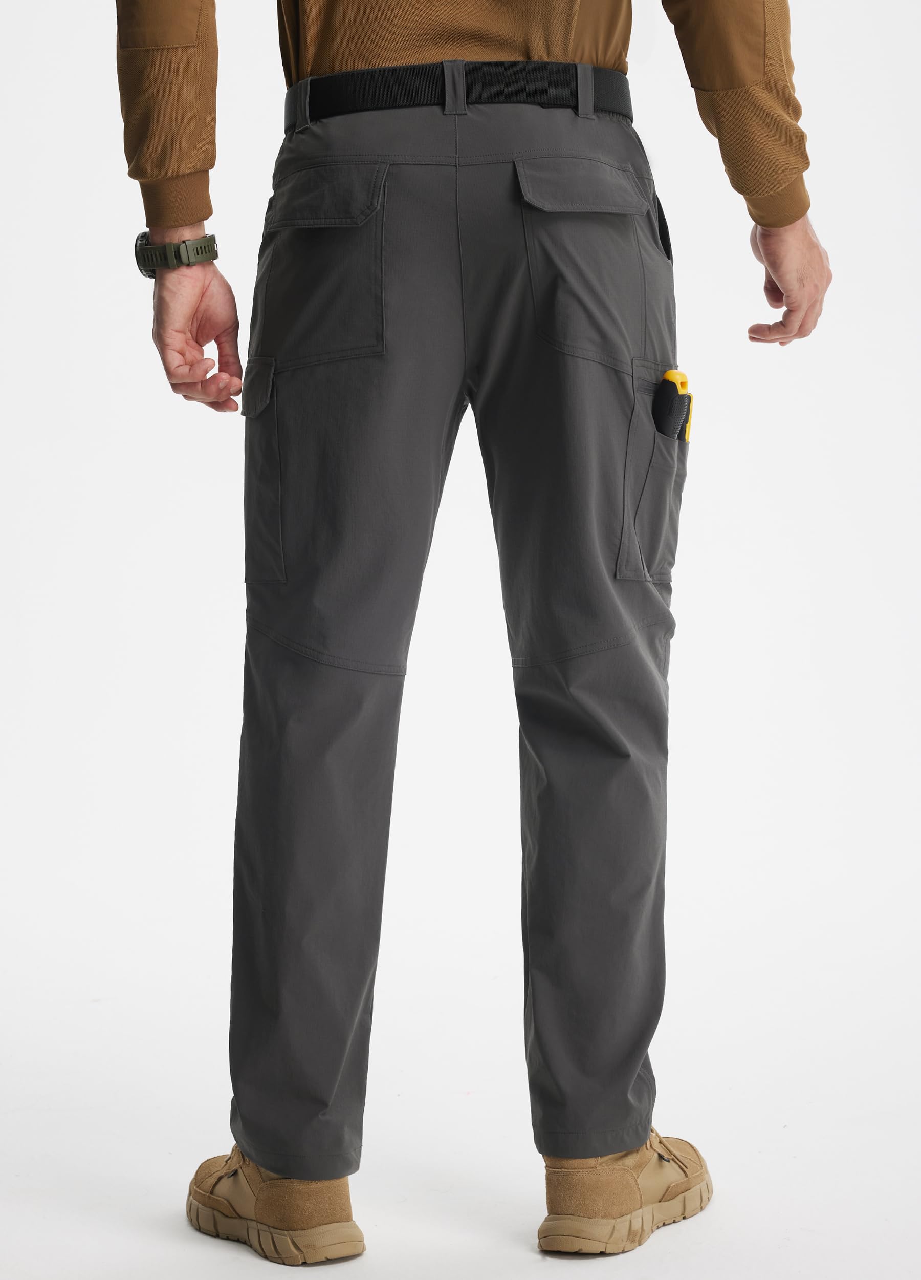 Libin Men's Work Pants Hiking Cargo Pants Water Resistant Stretch Tactical Outdoor Trousers with 9 Pockets, Dark Grey, 34W x 32L