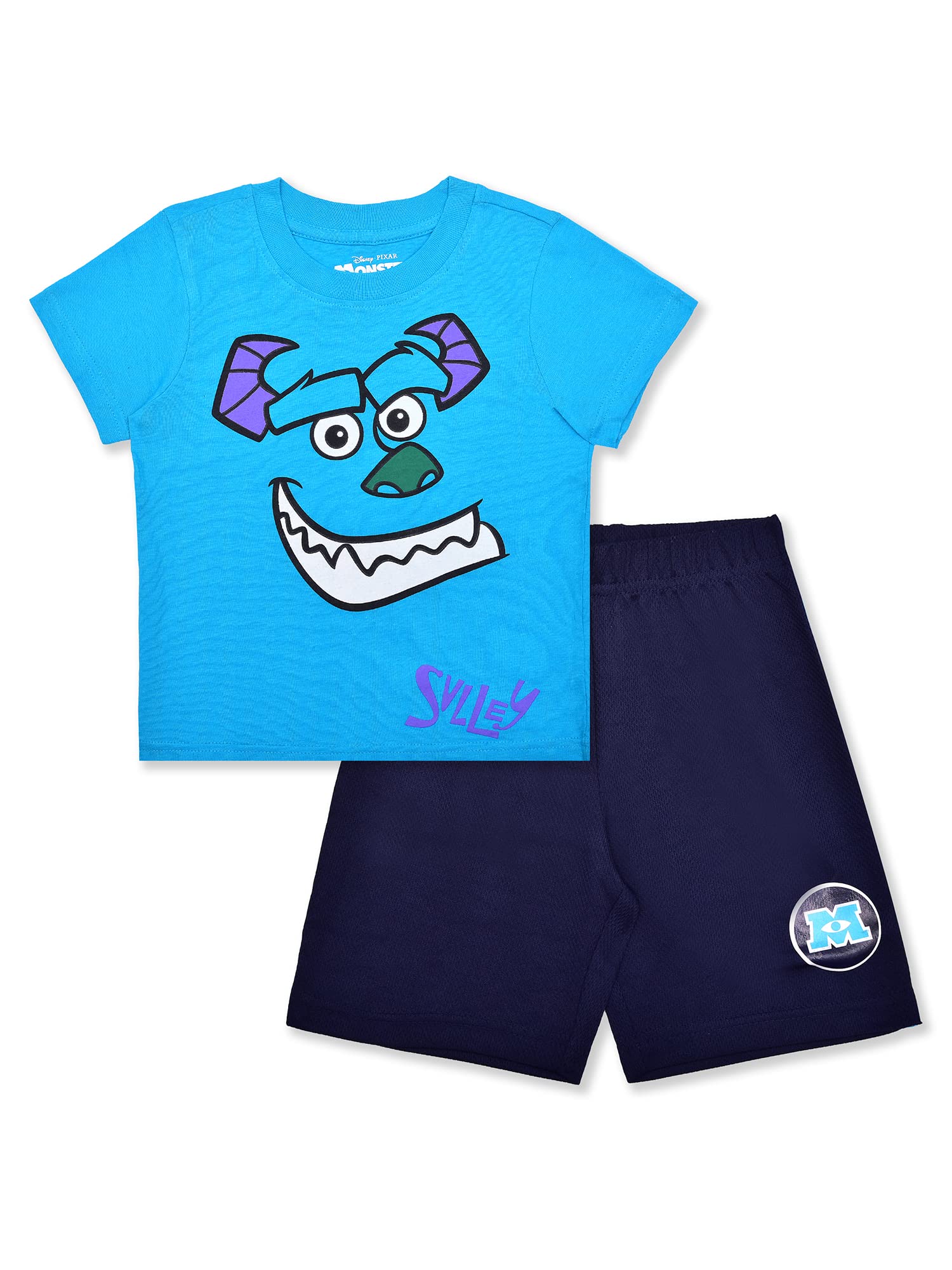 Disney Monsters Inc Boys’ Short Sleeve T-Shirt and Shorts Set for Toddler, Little and Big Kids – Blue/Navy or Green/Black