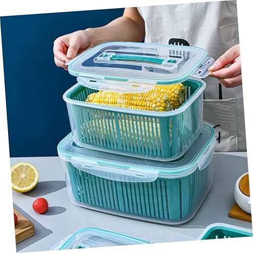 Miniatura 7 de 3 cajas de almacenamiento apilables para refrigerador con tapas a prueba de fugas y cestas de drenaje internas, escurridor multifuncional de