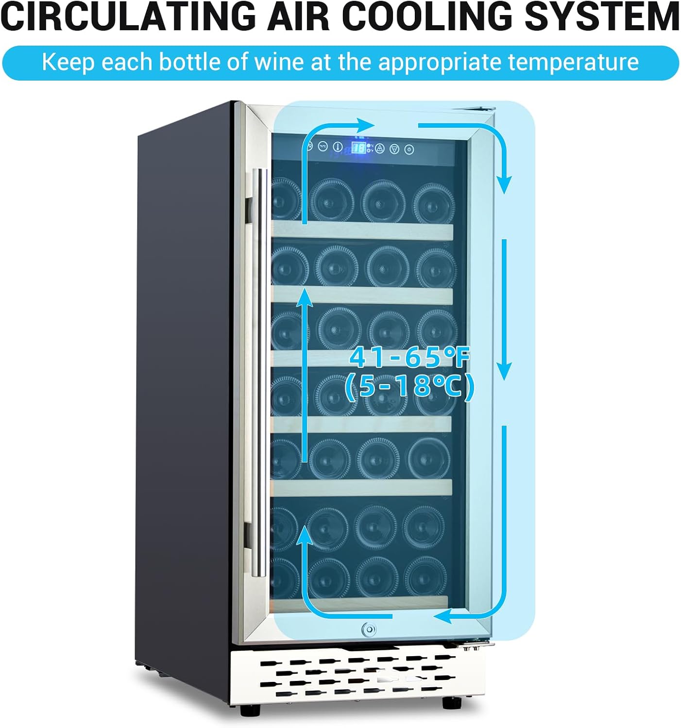 Built-in or Freestanding Wine Cooler - 15 Inch 28 Bottle Wine Fridge with Digital LED Touch Control, 41-65°f Temperature Range & Glass Door for Home Bar or Office