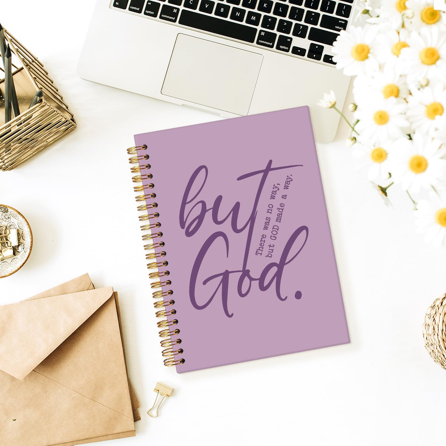 Wheatwin Bible Notebook, But God Christian Notebook Journal, Christian Gifts for Men Women, Inspirational Christian Hardcover Spiral Notebook 5.5x8.3 - Purple image 2