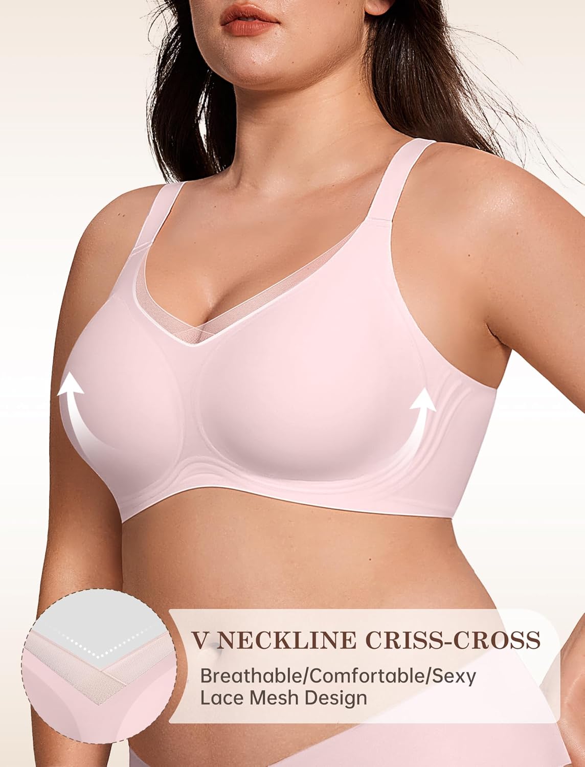 LetsJoli Lace V Seamless Bras for Women No Underwire Bralettes Push Up Wireless Supportive Full Coverage Everyday Bras