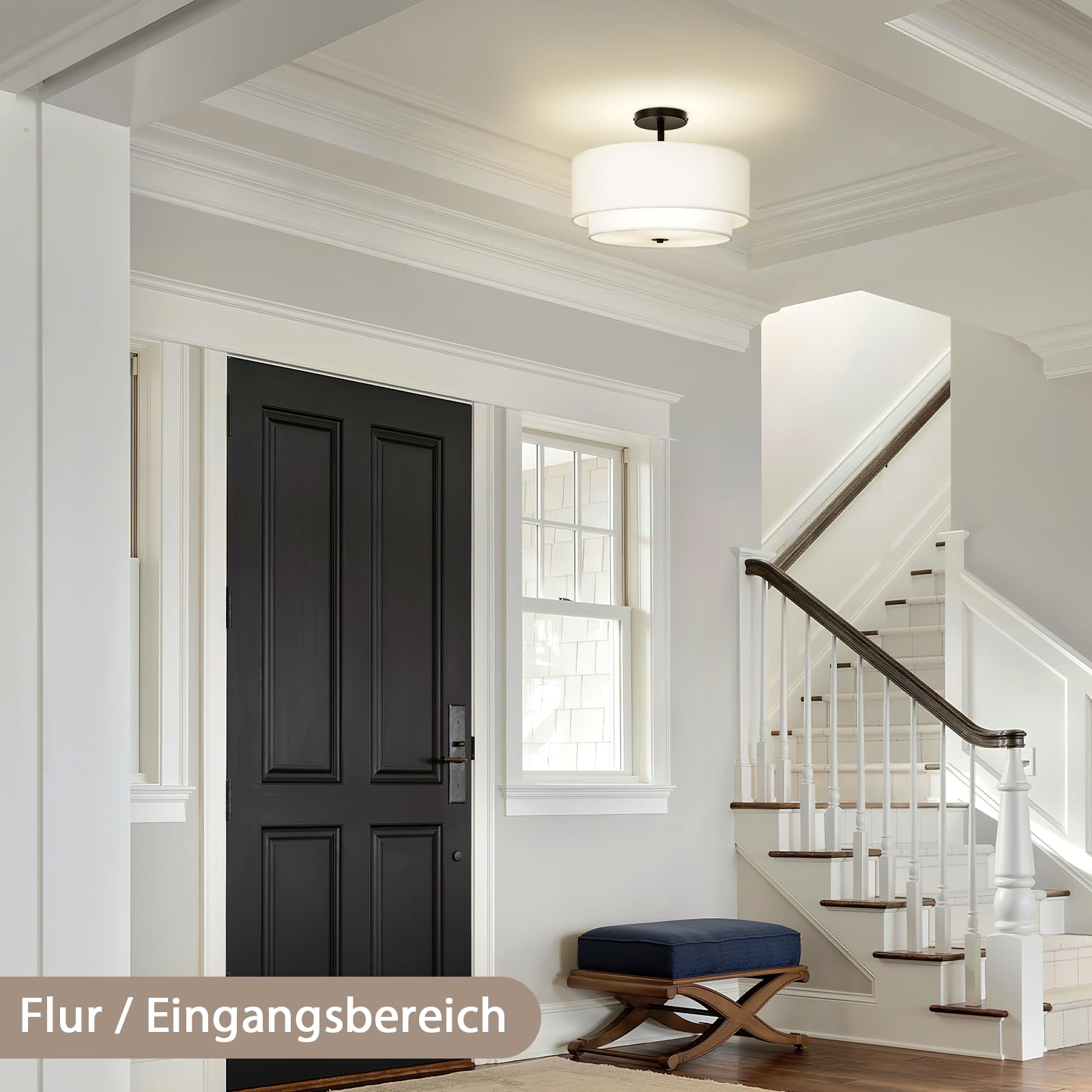 CALOKES Deckenlampe Stoff Weiß Rund Ø40 cm – Dimmbar E27 Deckenleuchte Lampe für Wohnzimmer Schlafzimmer Kinderzimmer Flur Küche – Weiches Licht für moderne Lampen an der Decke