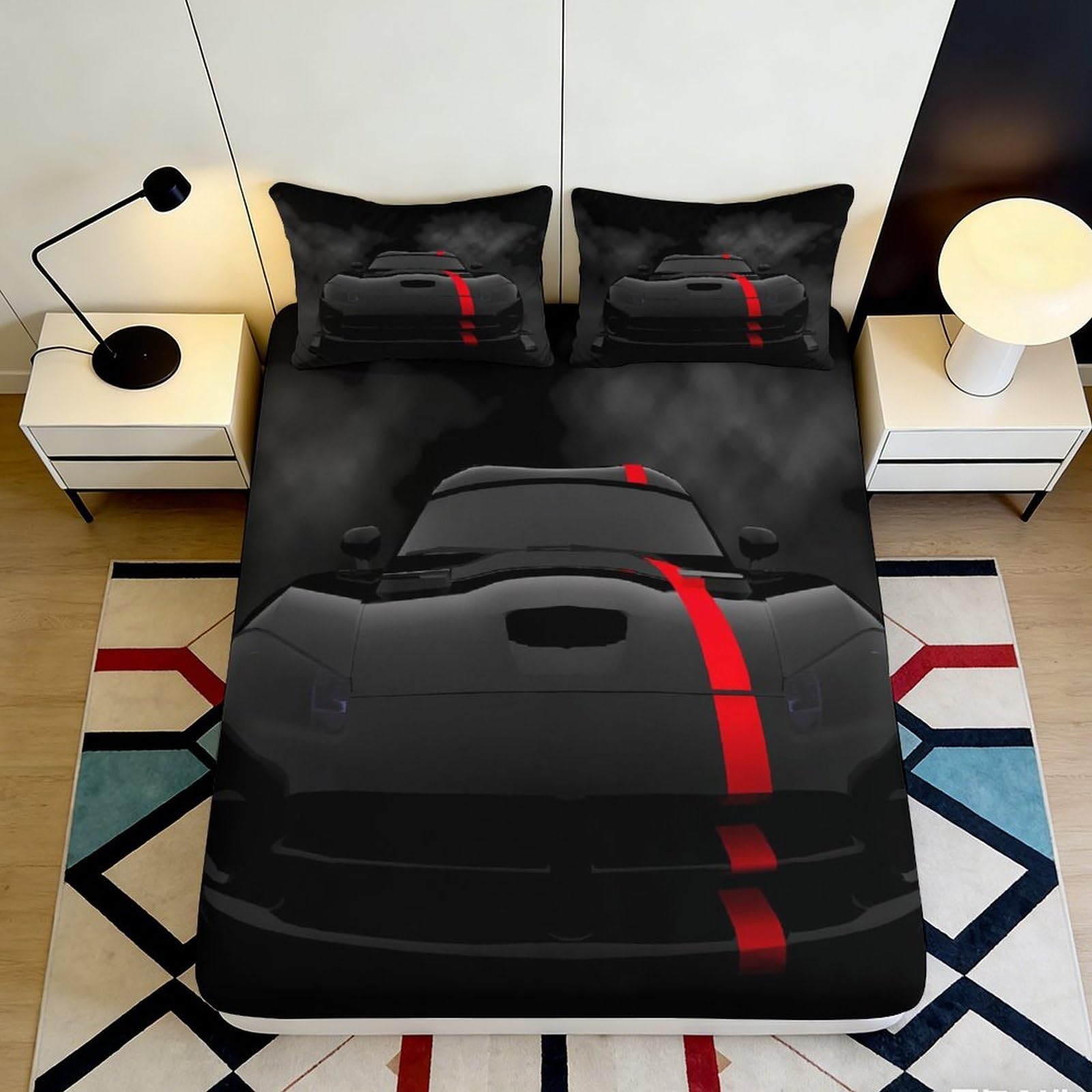 Uynsixtme Style-3 3D Printed Racing Car Fitted Sheet Microfiber Deep Pocket Anti-Slip Bedroom Bedding Racing Mattress Fitted Cover Washable Full Wrap 140X200x25cm