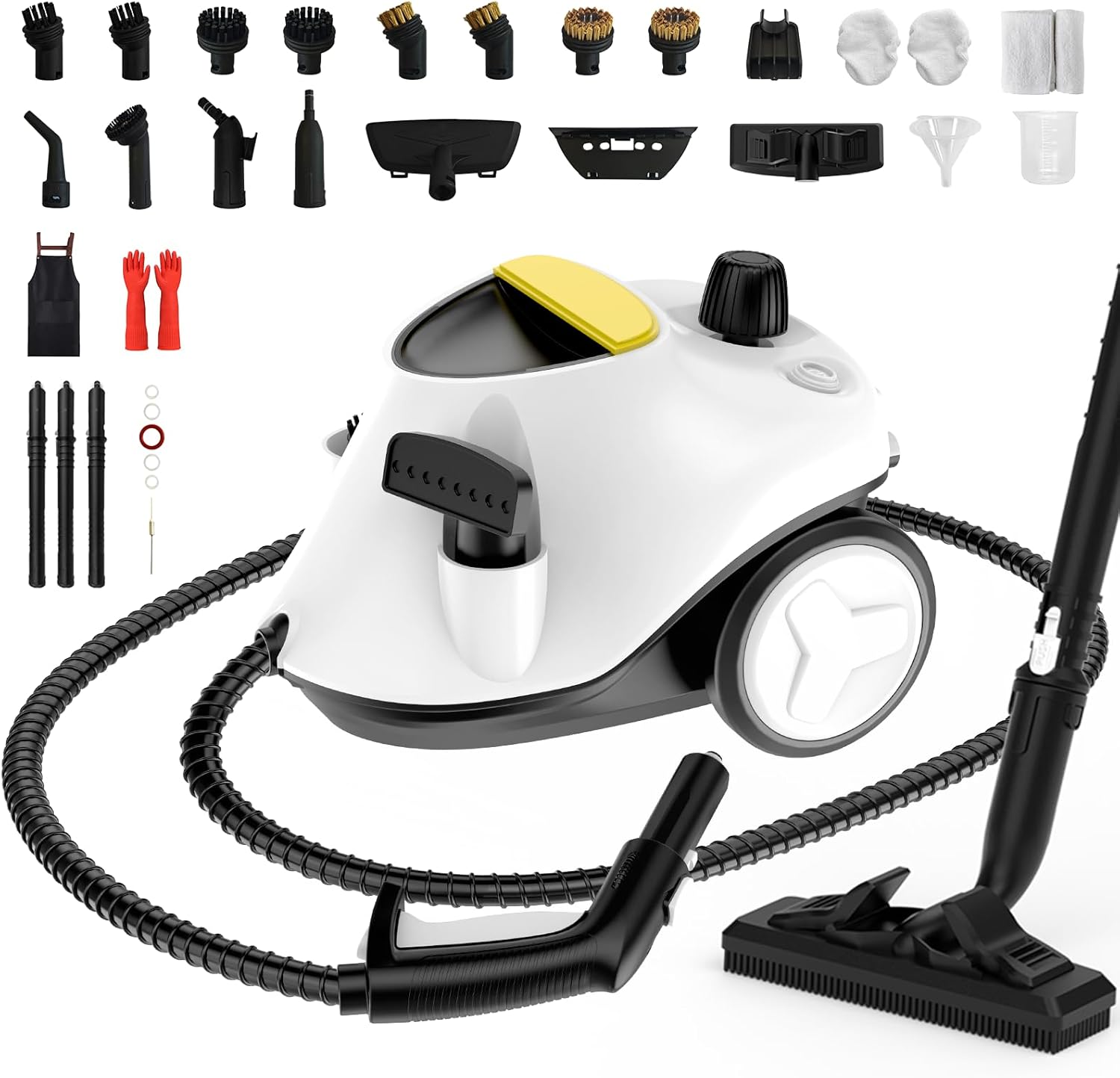 Steam Cleaner, Multipurpose Portable Canister Steamer，Portable Steam Cleaner with 27Accessories, 3 Minutes Fast Heating，for Floors, Windows,Mirrors,kitchens, Glass,Grout and Cars (White)