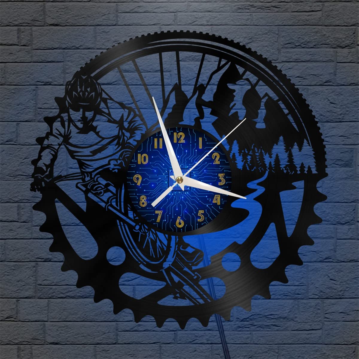 YHUK Mountain Bike Vinyl Wall Clock, Vinyl Record Clock Wall Art Silent & Non-ticking(12 inchs B with LED)