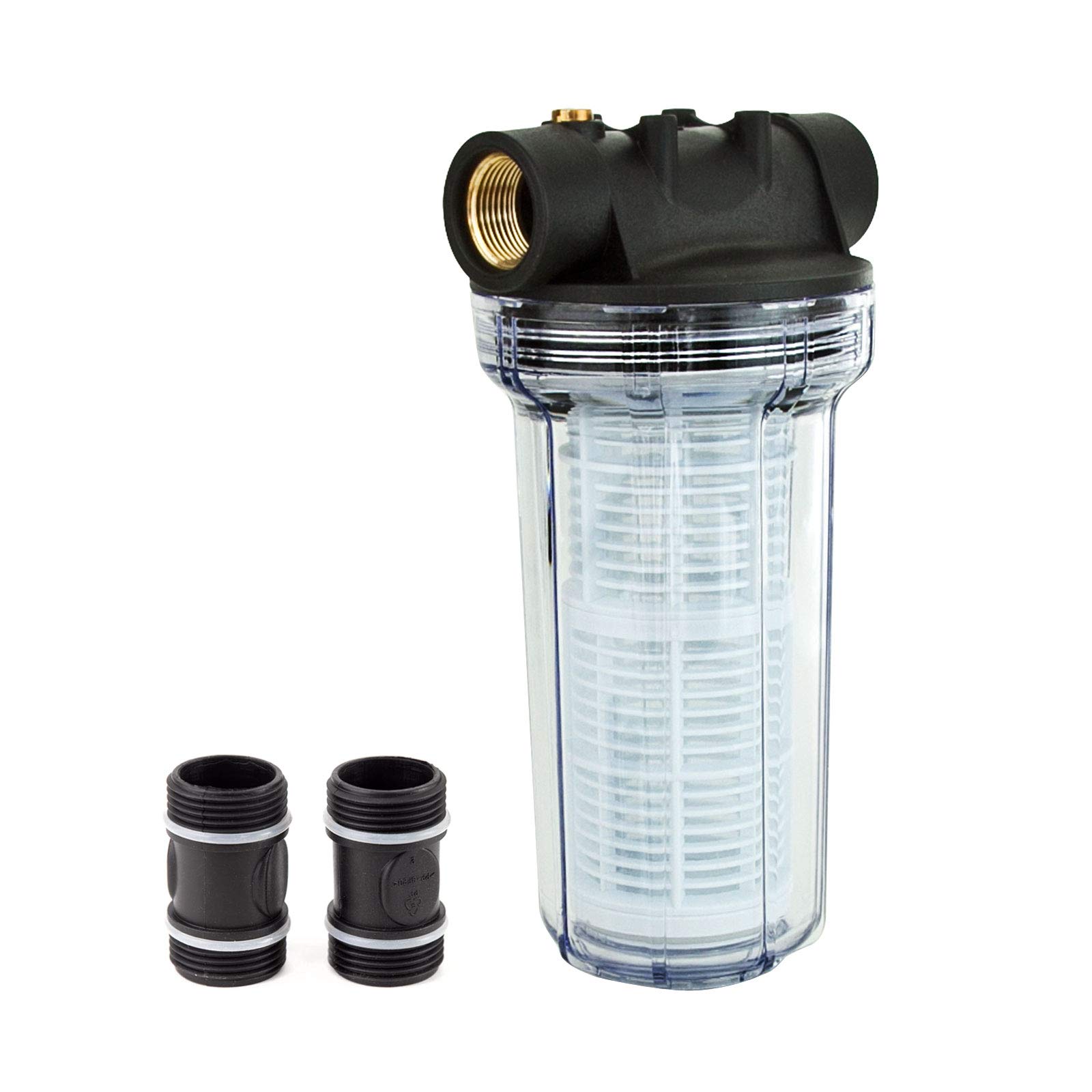 Grafner Vorfilter für Hauswasserwerke und Gartenpumpen, mit Filtereinsatz, lange Ausführung, 1“ IG und 2x 1“ AG Adapter, 5,5 bar, 6000 l/h, Filter Pumpe