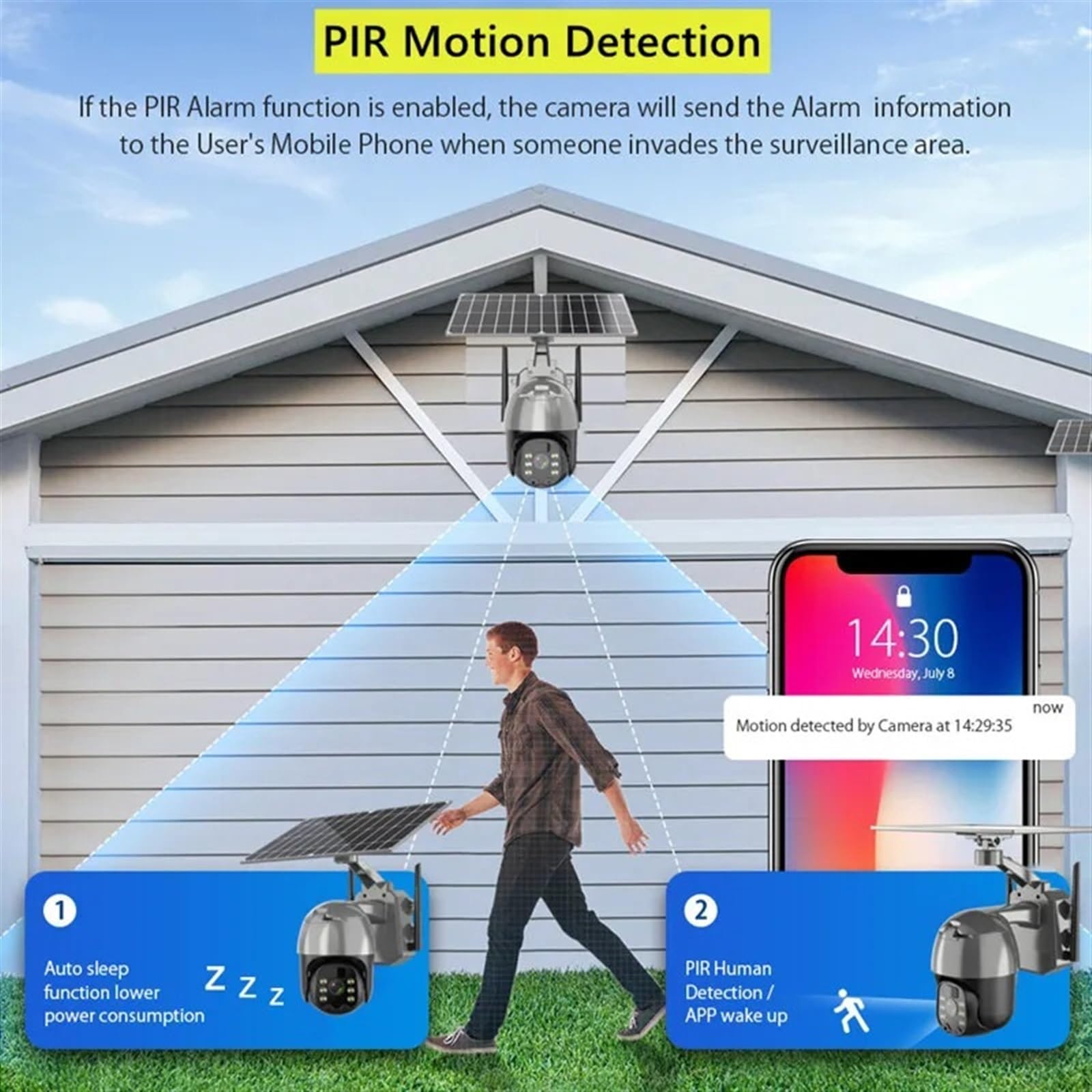 Caméra de sécurité, 4G Carte SIM caméra Solaire Batterie intégrée IP extérieure 4MP sans Fil sécurité PTZ PIR de Surveillance Mouvement(WiFi Camera Only)