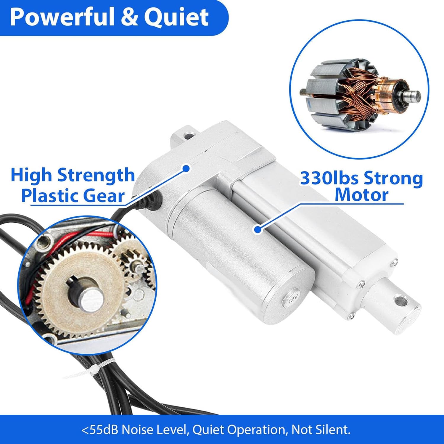 Eujgoov 12V 50mm Stroke Linear Actuator 1500N 330lb IP54 Electric Motion Actuator with Safety Lock Various Guard for Lawn Tractor
