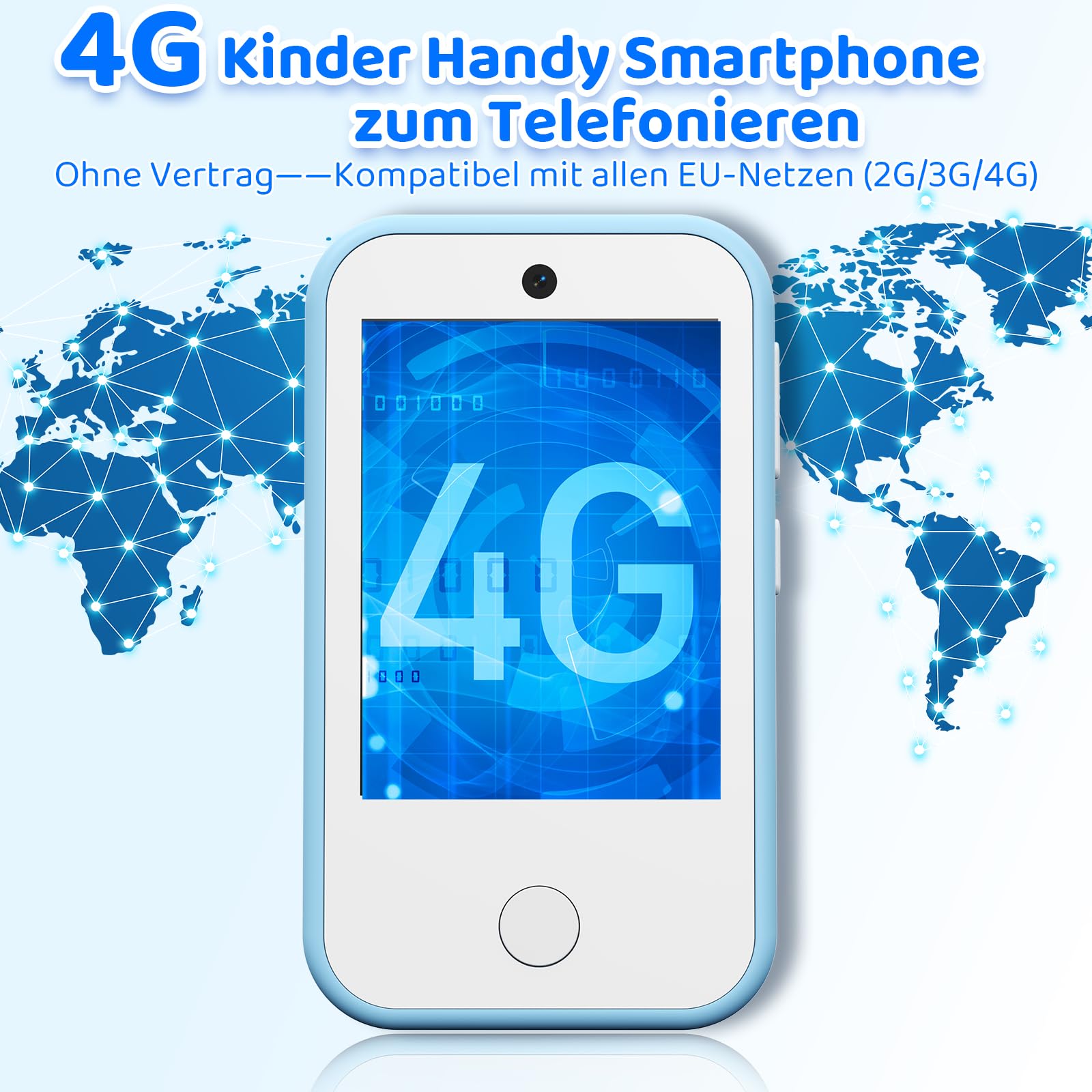 CHAKEYAKE Kinder Handy, 4G Ohne Vertrag Kinder Smartphone Mit Telefonieren, Touchscreen, Dual Kamera, Lernfunktionen, Musikplayer, Geschenk Für Jungen Mädchen 3–9 Jahre Blau