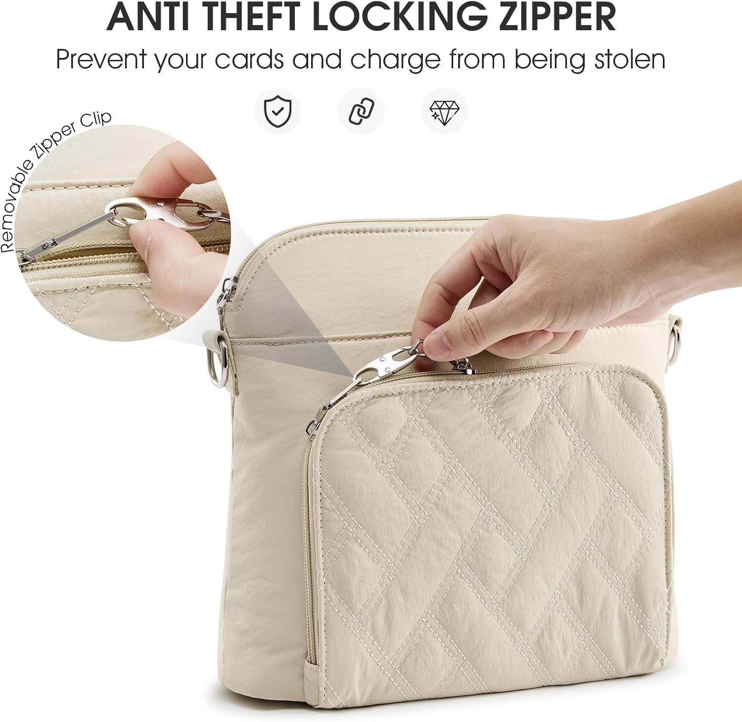 G4Free Anti-Theft Crossbody Bags for Women, Lightweight Nylon Shoulder Purse Medium Handbags for Travel Work-Beige - Image 4