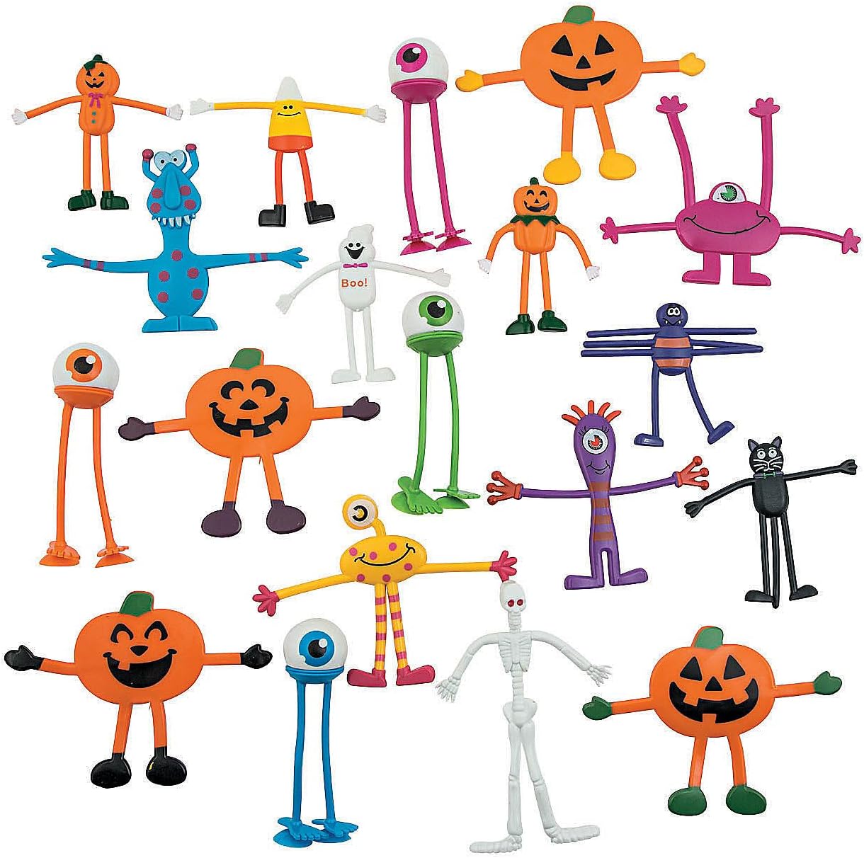 Fun Express 3"-5" Halloween Mega Bendable Assortment - 100 Assorted Character Toys for Trick-or-Treat, Parties & Decor - Perfect for Halloween Fun